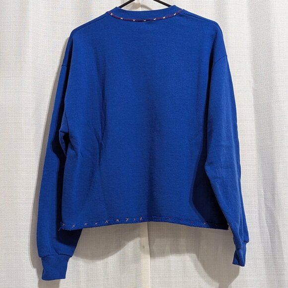 Vintage‎ Jerzees Embroidered Snowman S'more Sweater Blue Large White Cottagecore - Picture 7 of 8